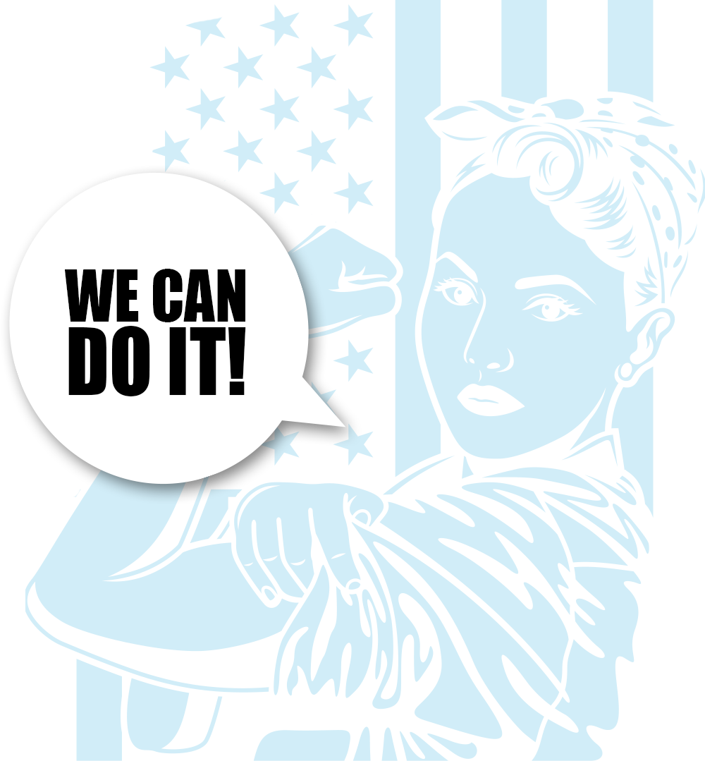 two cousins fab find Rosie the Riveter with a thought bubble - We can do it!